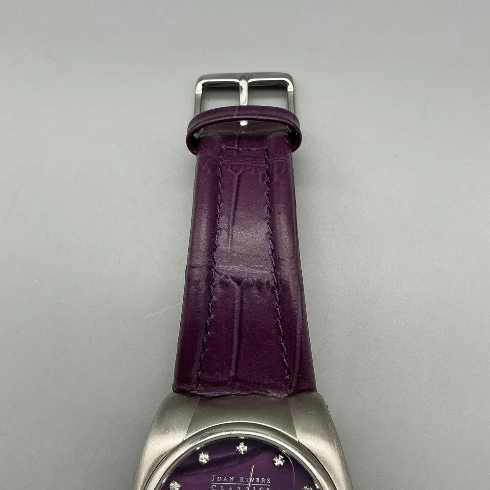 Joan Rivers Classics Women Watch 38mm Silver Tone Purple Leather New Battery